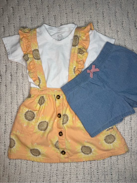 wonder nation Other - 2T Bundle: Sunflower Ruffle Suspender Skirt Set with Blue Shorts